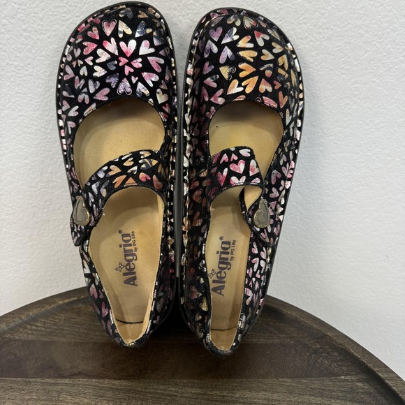 Alegria Shoes Womens Size 11 Black Paloma Mary Jane Heart Print EU 42 PAL-332 - Picture 1 of 11